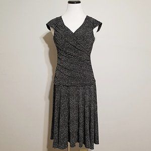 Tahari ASL Levine Polka Dot Dress 8 Womens Ruched Drop Waist Retro 40s Pinup